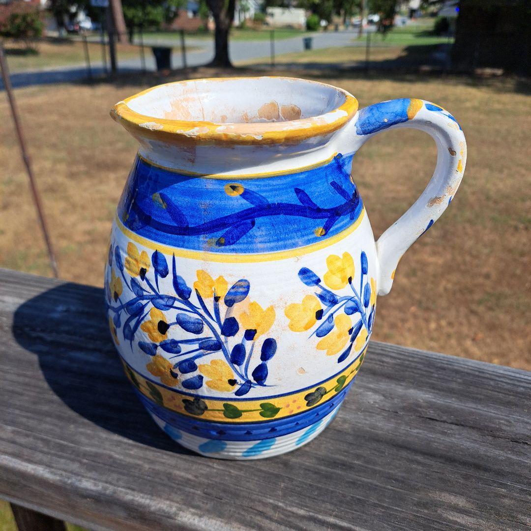 イタリア製　ヴィンテージ　陶器製 花柄　ピッチャー　#デルフト