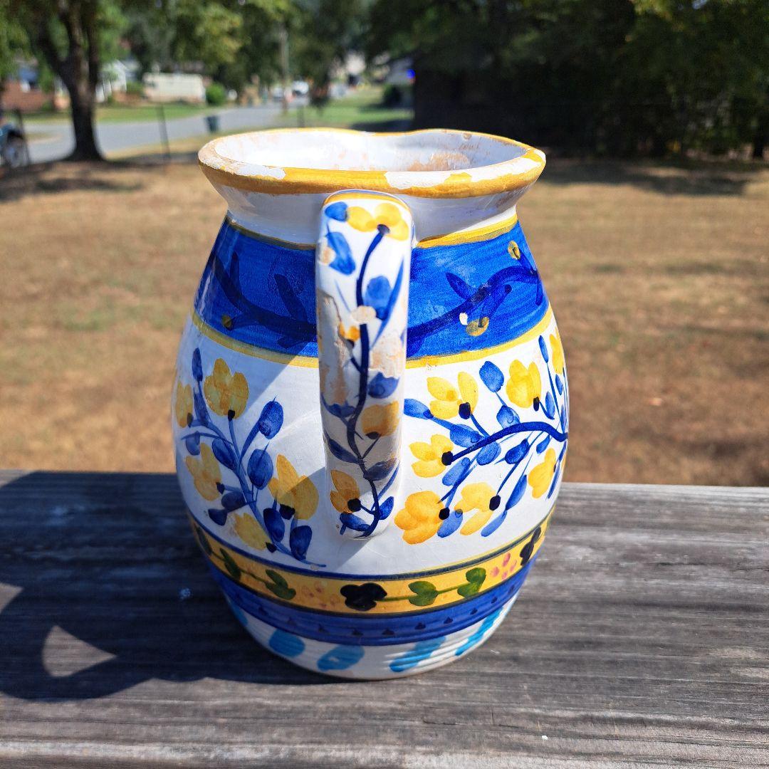 イタリア製　ヴィンテージ　陶器製 花柄　ピッチャー　#デルフト