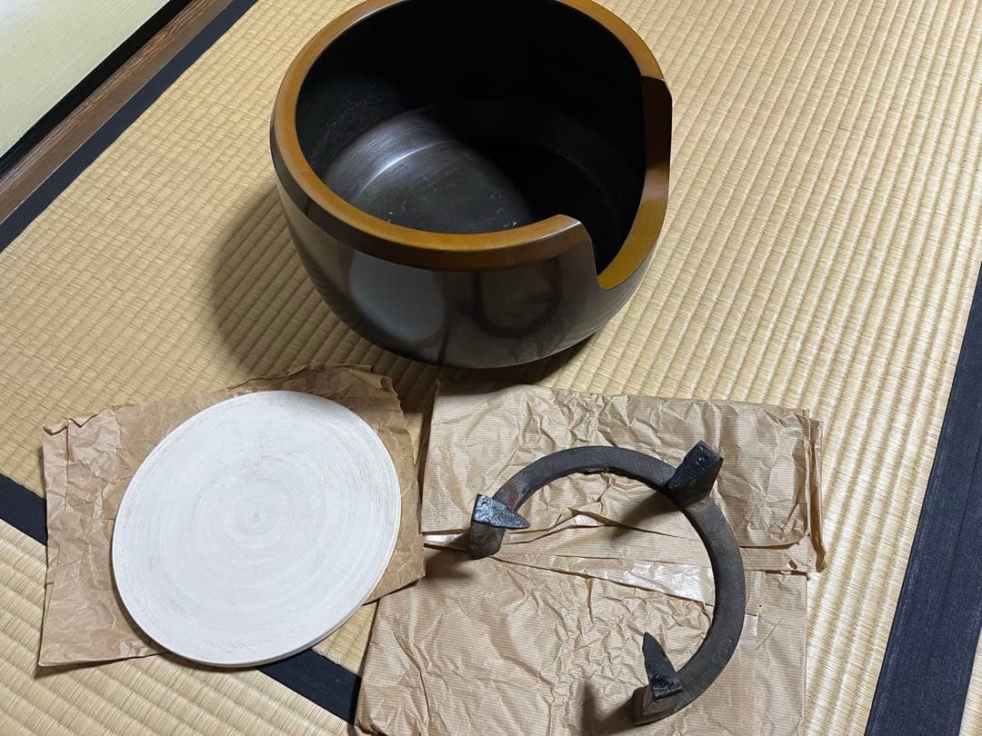 茶道　風炉　唐銅　面取風炉　五徳　敷瓦　セット販売