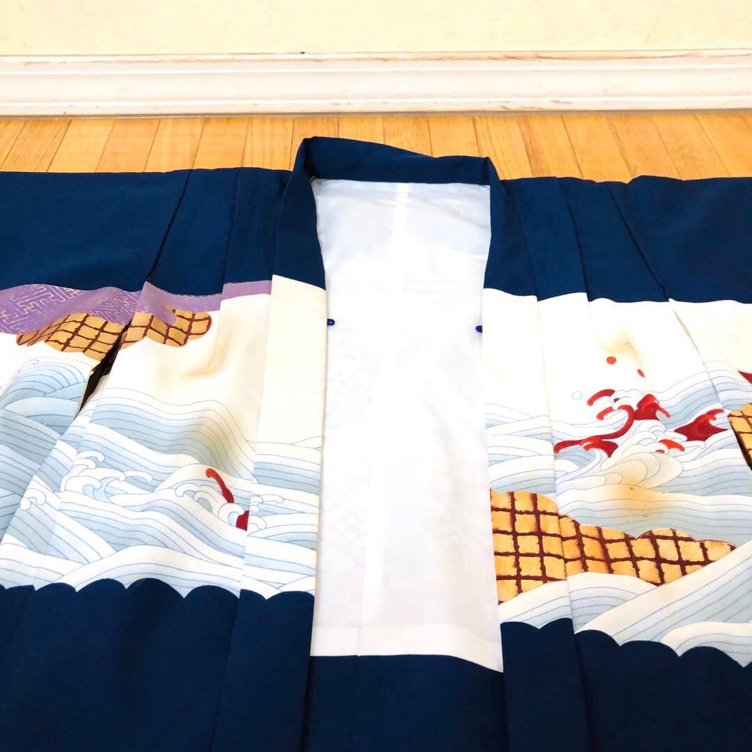 七五三５歳完全フルセット‼️豪華青系鷹金彩煌びやか⭐︎豪華金蘭刺繍袴銘品