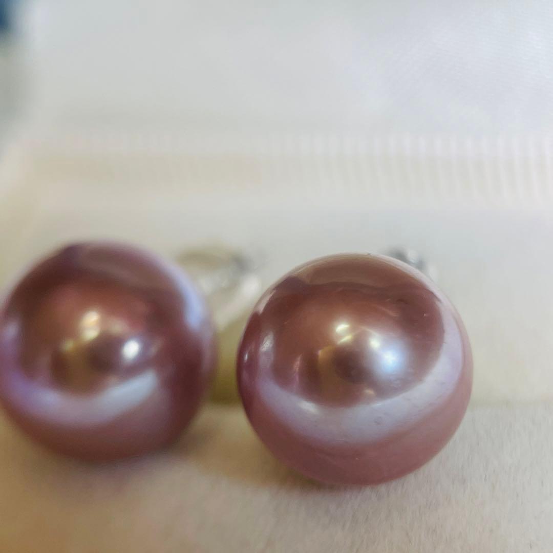 極照り 本真珠ピアス エジソンパール 超大珠 メタリック14mm 無調色 直結