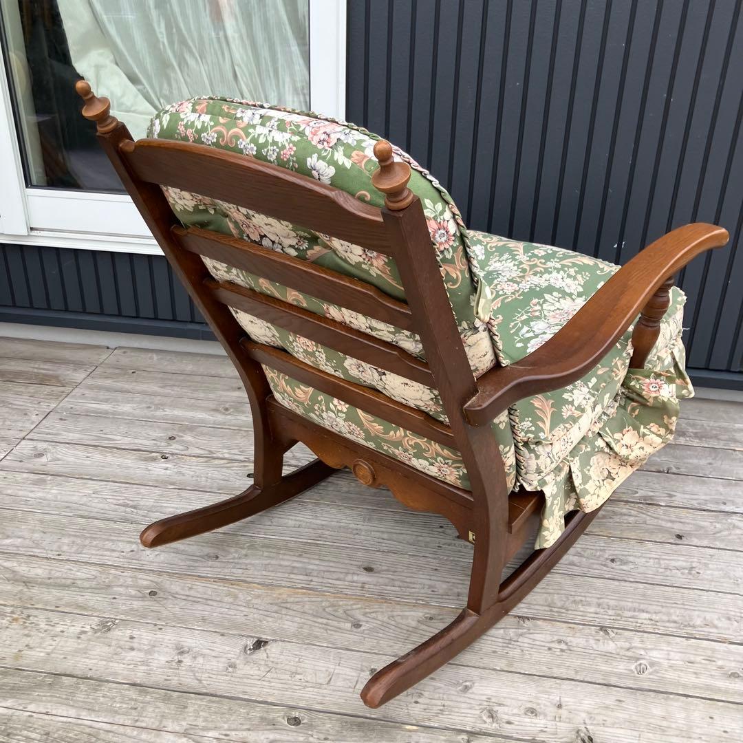 ヴィンテージ 飛騨産業 キツツキ 木製フレーム 花柄ロッキングチェア 古家具
