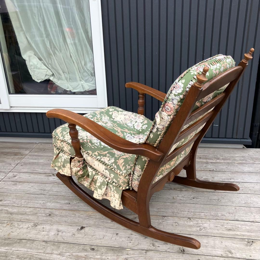 ヴィンテージ 飛騨産業 キツツキ 木製フレーム 花柄ロッキングチェア 古家具