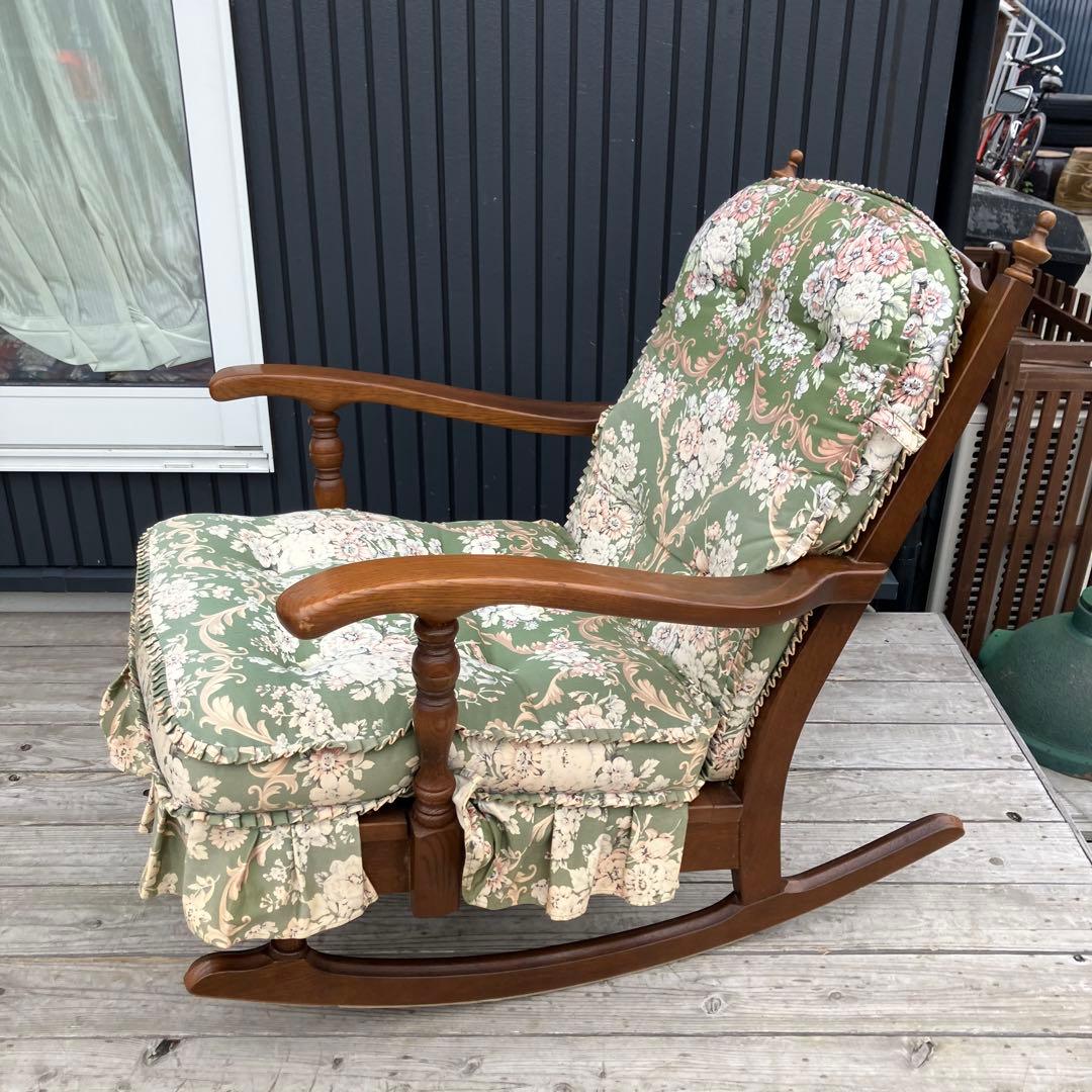 ヴィンテージ 飛騨産業 キツツキ 木製フレーム 花柄ロッキングチェア 古家具