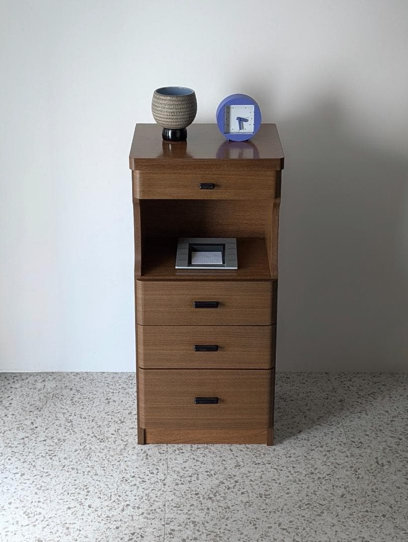 80s ビンテージ ウッドシェルフ 木製 引出し付き 飾り棚 ミニ キャビネット