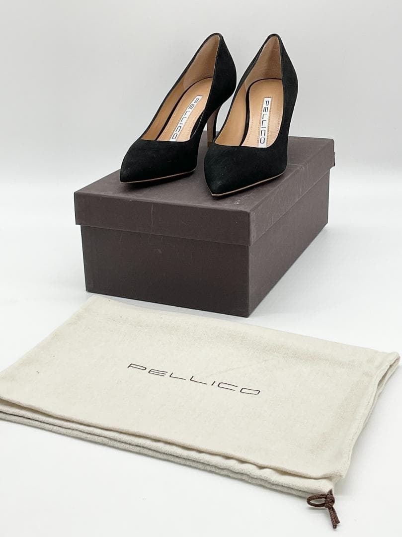 【新品】PELLICO スエードポインテッドトゥパンプス ブラック 34