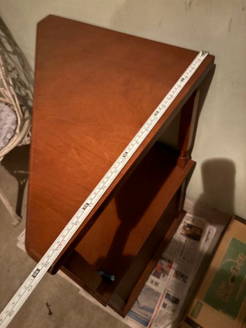 木製コーナーテーブル ブラウン 扉付き