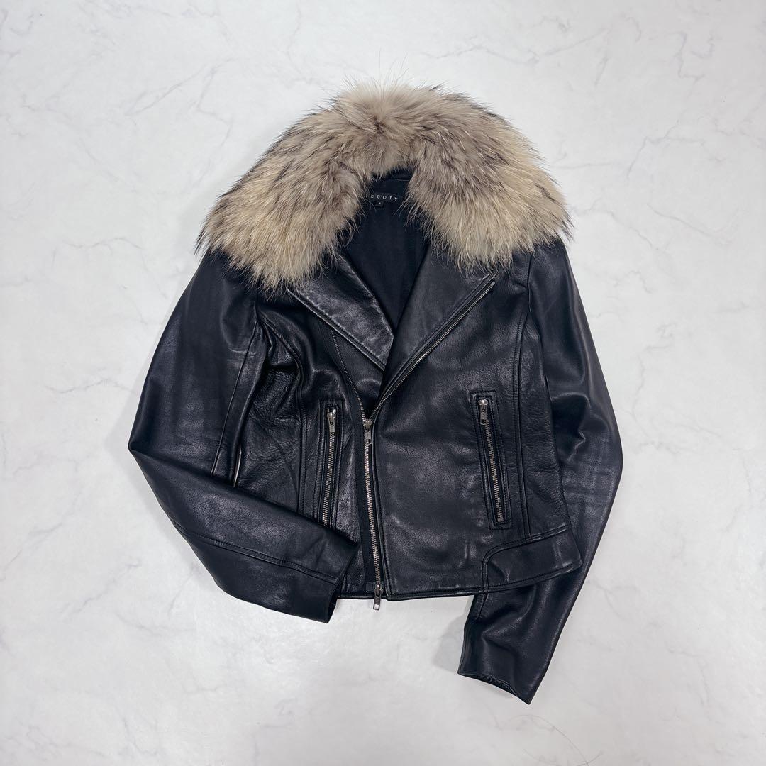 Theory ラムレザー ダブルライダース フィンランドラクーン リアルファー