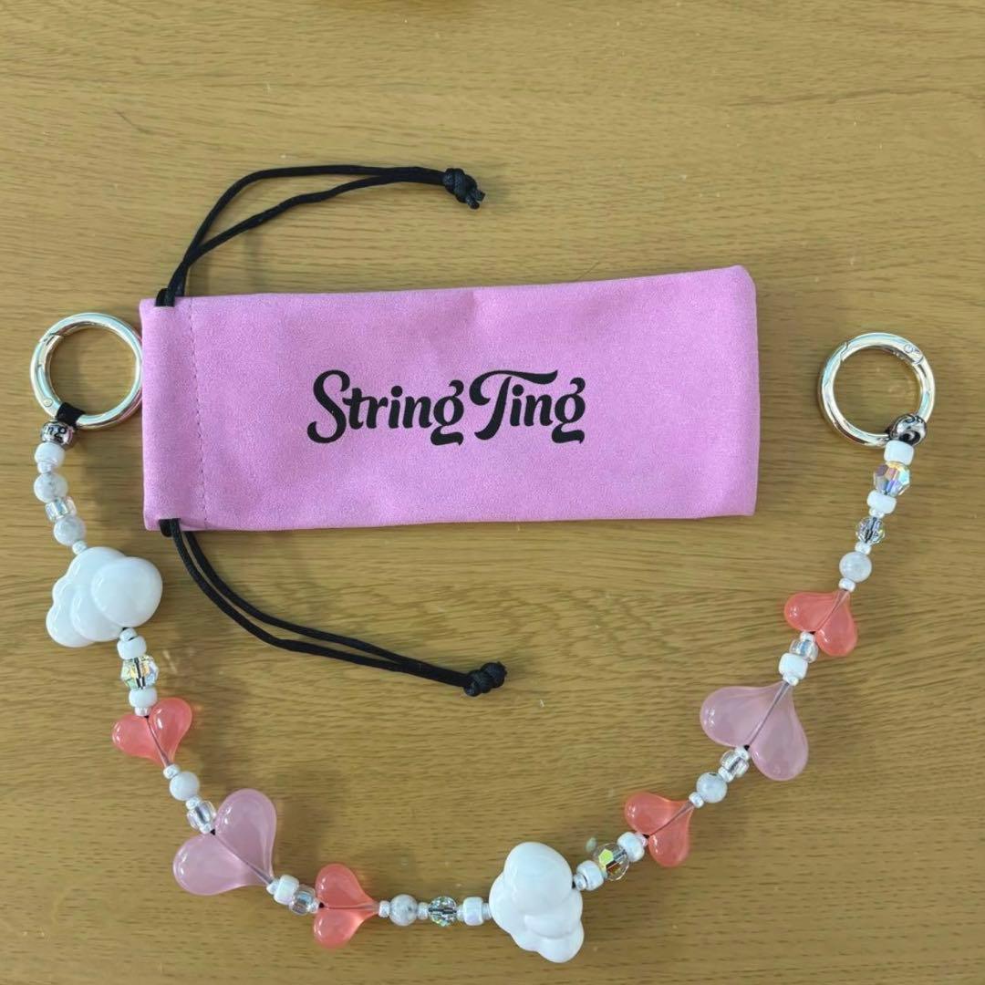 極美品)String Thing バッグチャーム ハート　雲 ピンク ホワイト