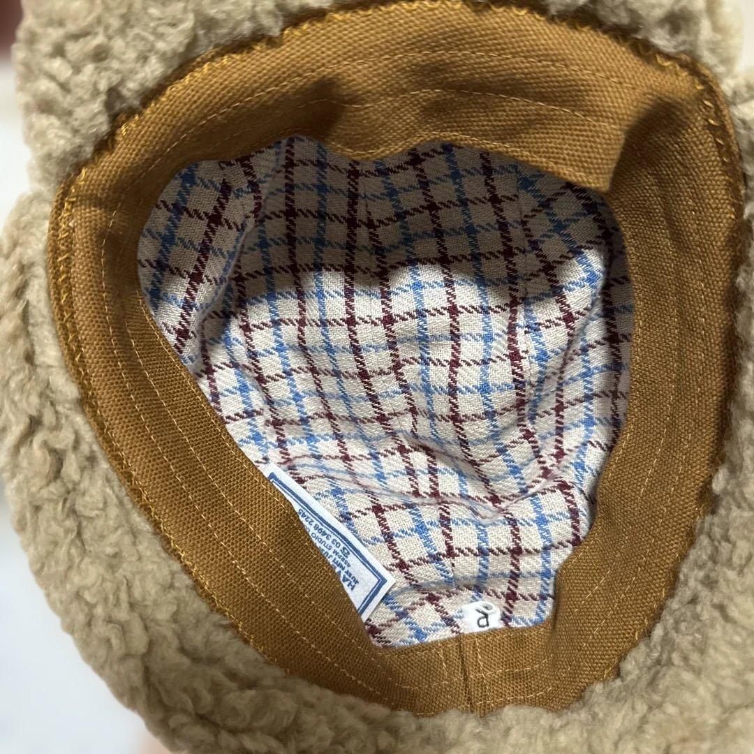 45R サテン×ボアのボンバーハット ベージュ 耳あて付き