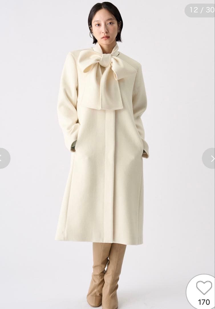 リボンストール付きノーカラーコート