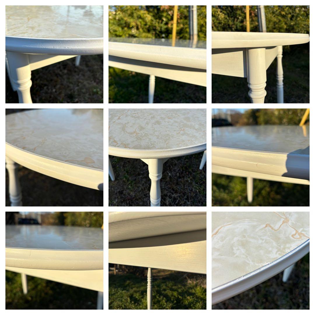 飛騨家具　WINDS太平 ホワイト楕円形ダイニングテーブル 大理石調デコラトップ