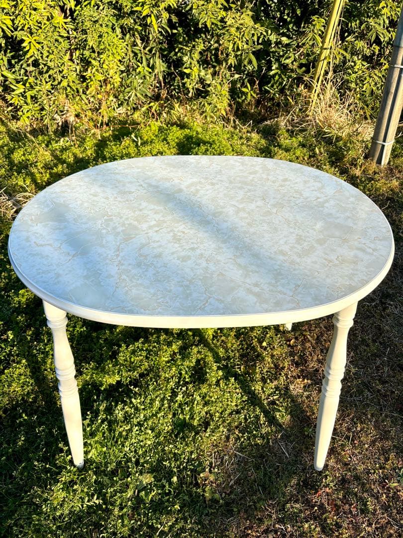 飛騨家具　WINDS太平 ホワイト楕円形ダイニングテーブル 大理石調デコラトップ