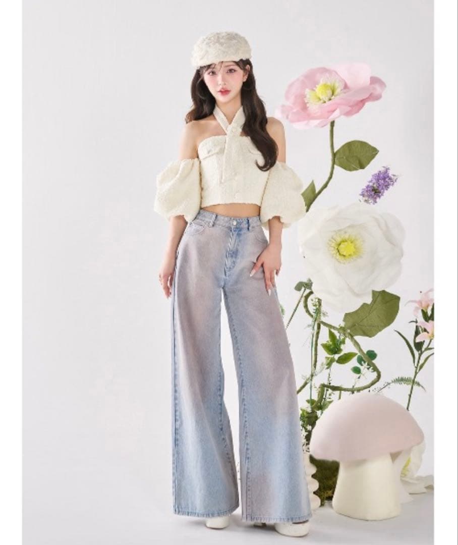 【mary】 Darich ホルターネックオフショルツイードトップス