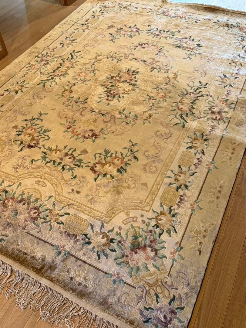 手織りヴィンテージシルク中国段通　120段　ラグ　プロクリーニング済み