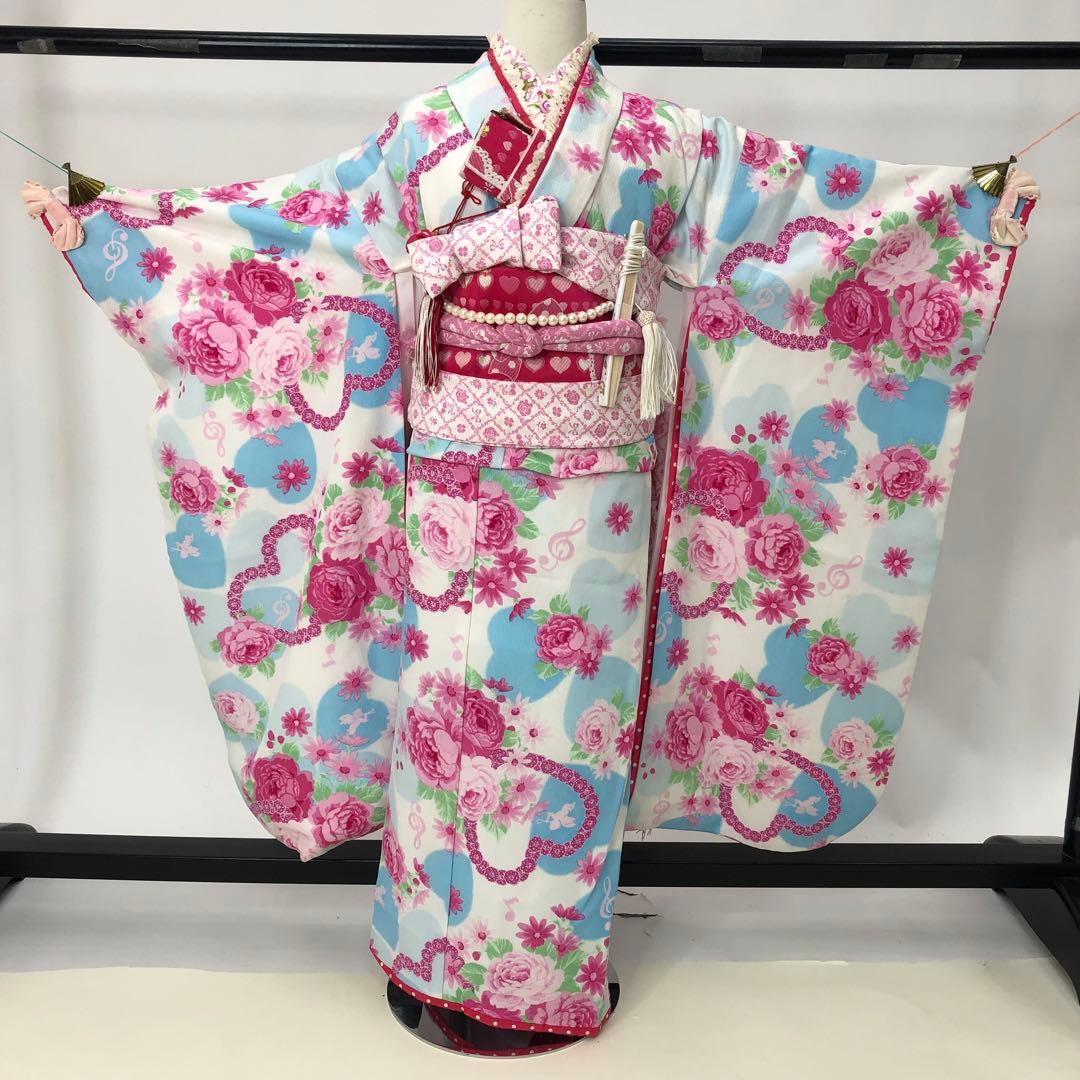 女児着物★七五三フルセット★ 四つ身★5歳 7歳★白　松田聖子　u-369