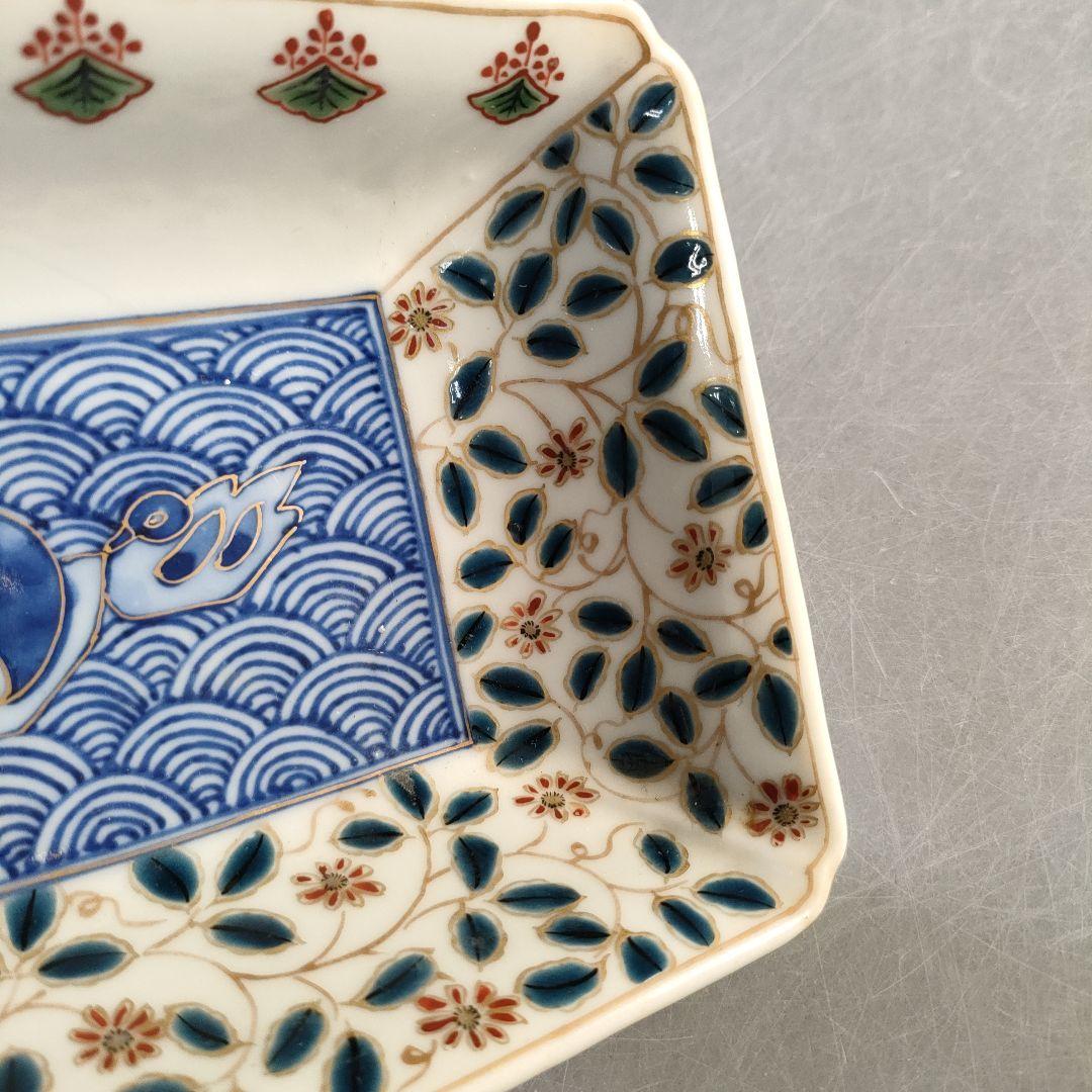 A1284-7/九谷焼/美山窯/金彩色絵花鳥文角鉢9客/飾鉢/盛鉢/懐石道具/