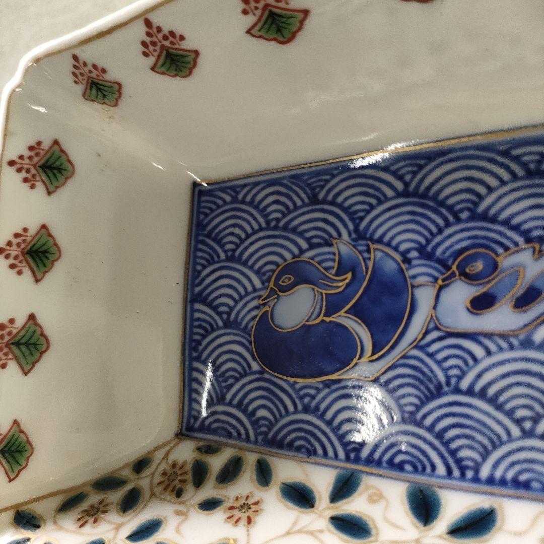 A1284-7/九谷焼/美山窯/金彩色絵花鳥文角鉢9客/飾鉢/盛鉢/懐石道具/