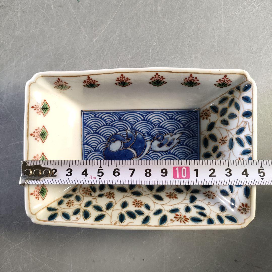 A1284-7/九谷焼/美山窯/金彩色絵花鳥文角鉢9客/飾鉢/盛鉢/懐石道具/