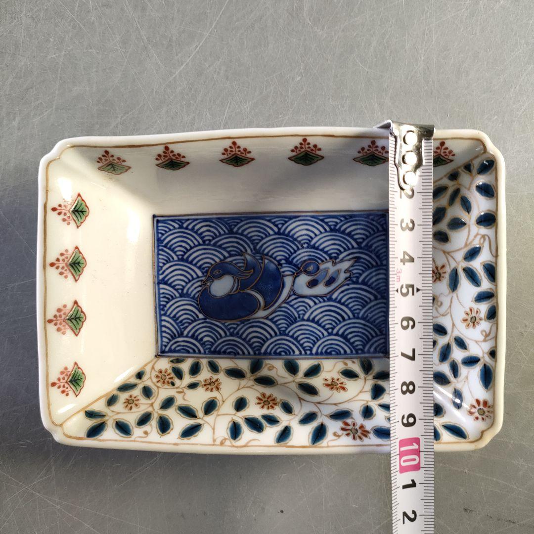 A1284-7/九谷焼/美山窯/金彩色絵花鳥文角鉢9客/飾鉢/盛鉢/懐石道具/