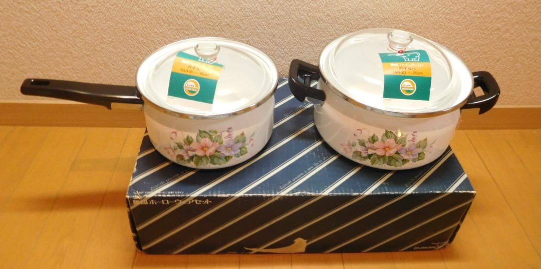 ホーロー鍋セット　象印　片手なべ、両手なべセット