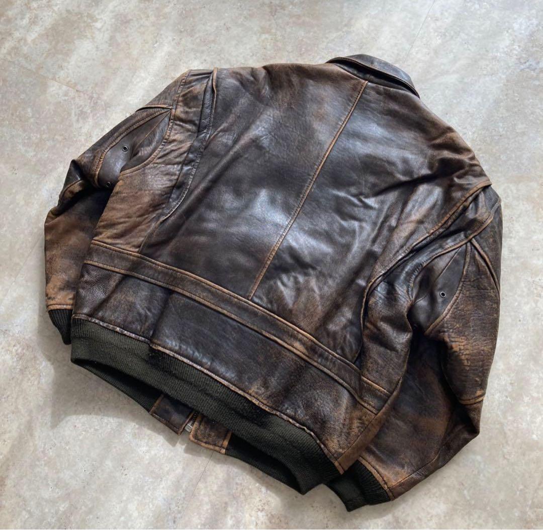 古着 Vintage A-2型 ビッグシルエット レザージャケット ブルゾン M
