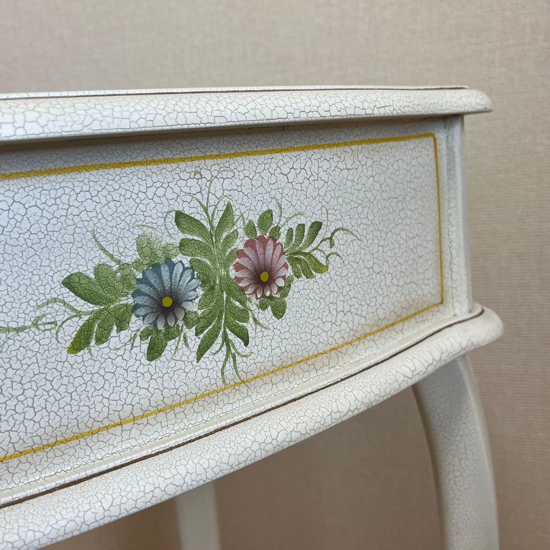 【希少】アンティーク調 フラワーペイント 猫脚サイドテーブル 引き出し付 北欧