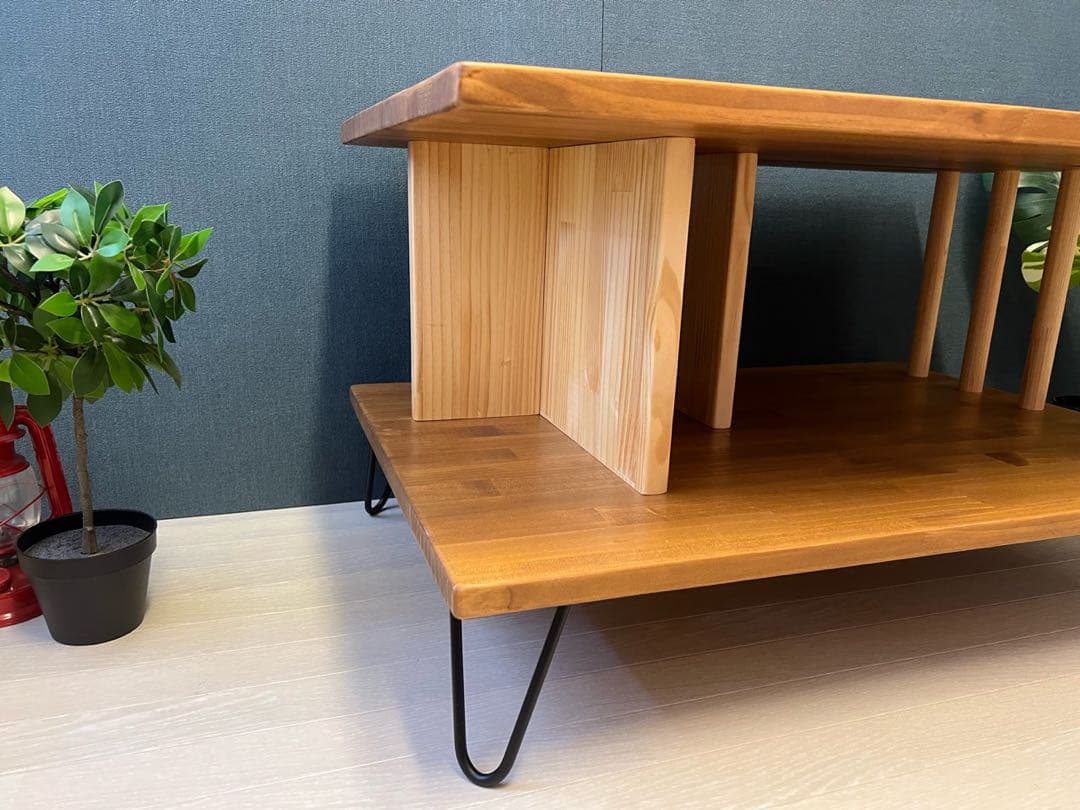 【送料無料】 ローテーブル アシンメトリー 収納付 モダン調 パイン オーク調