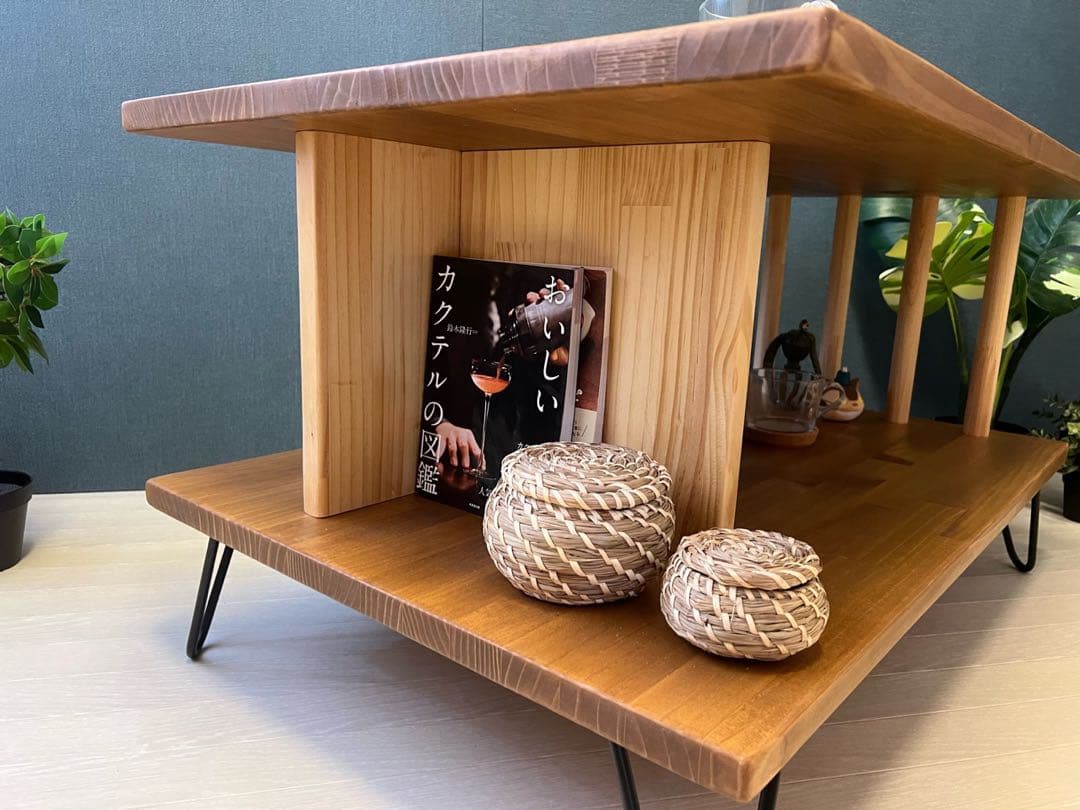 【送料無料】 ローテーブル アシンメトリー 収納付 モダン調 パイン オーク調