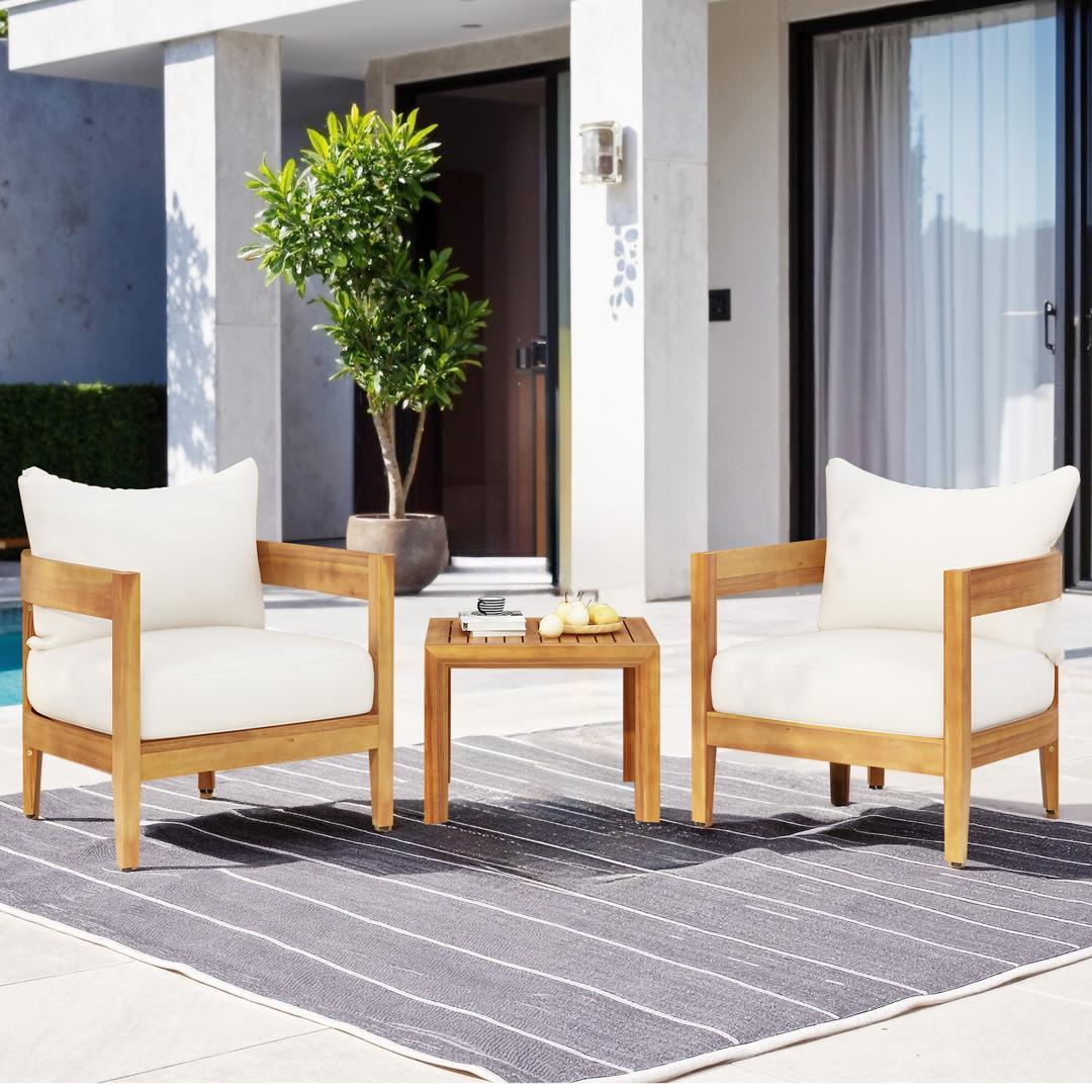 ガーデンファーニチャー 3点セット 天然木 屋外用 肘掛け ソファ ファニチャー