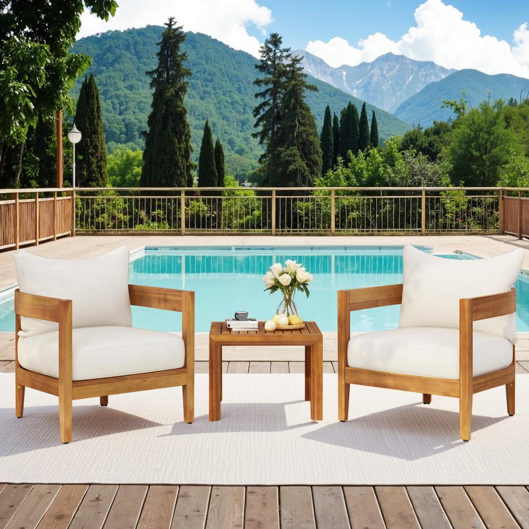 ガーデンファーニチャー 3点セット 天然木 屋外用 肘掛け ソファ ファニチャー