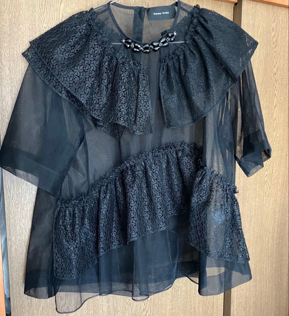 Simone Rocha シースルーレースフリル半袖トップス
