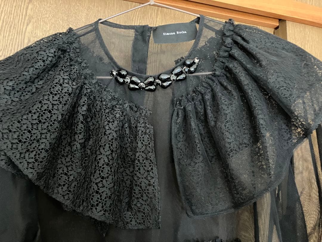 Simone Rocha シースルーレースフリル半袖トップス