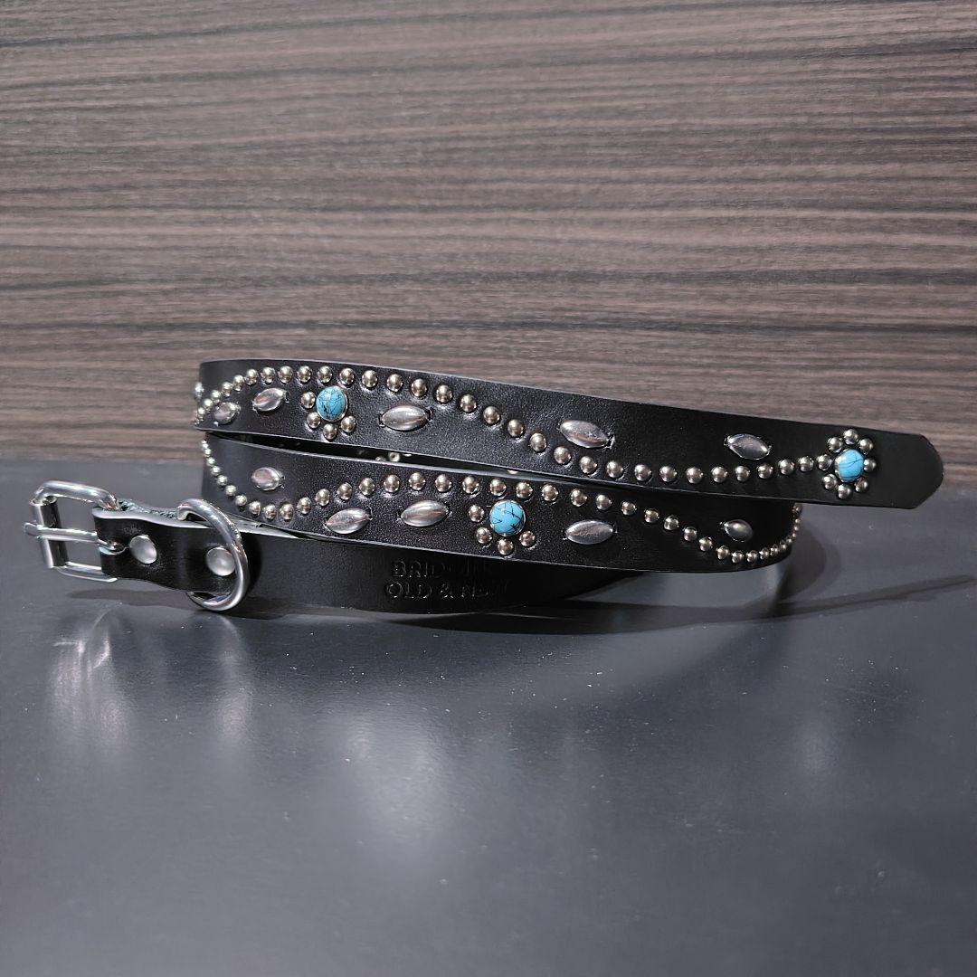 フラワーターコイズ■本革レザーフルスタッズナローベルト☆アメカジ古着ヴィンテージ