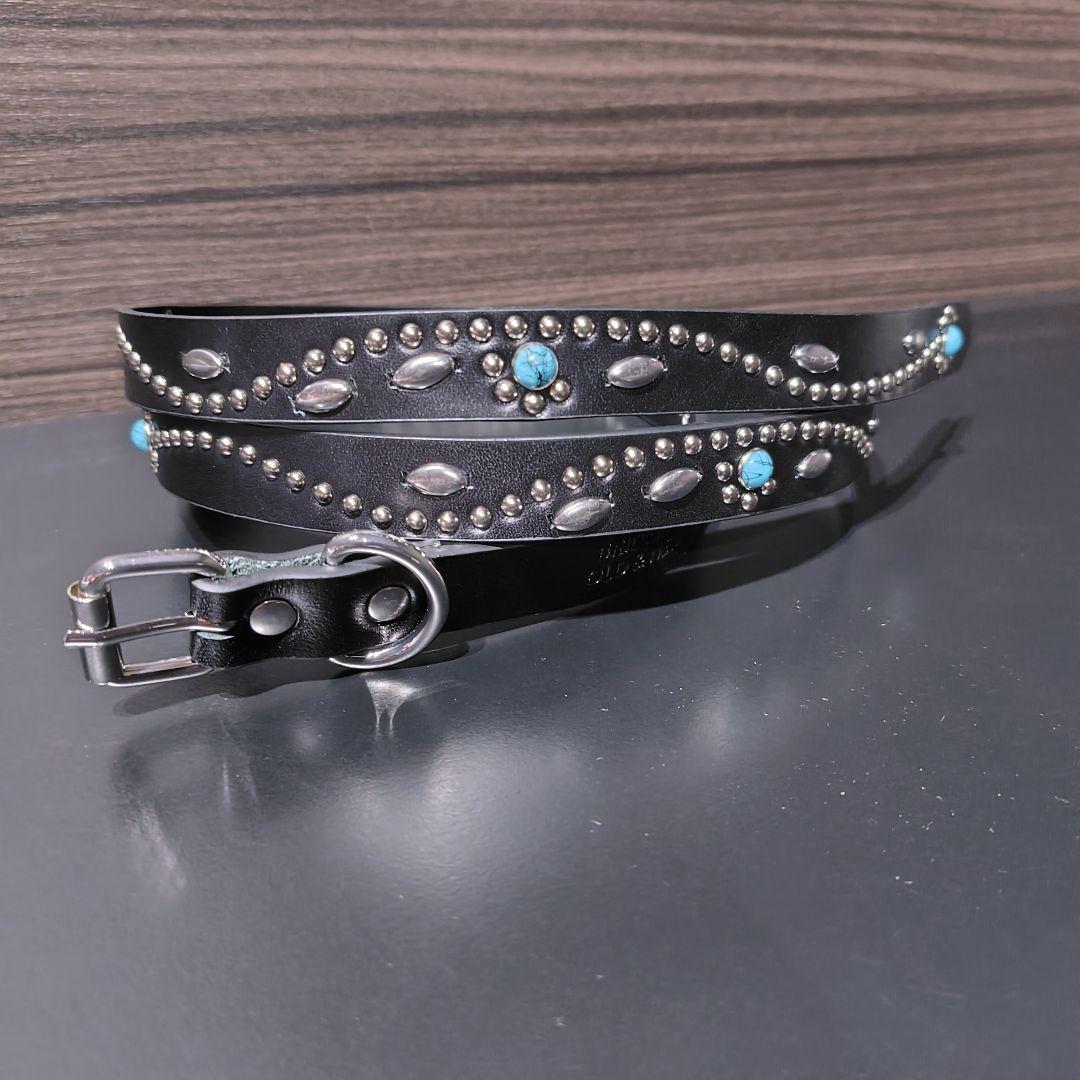 フラワーターコイズ■本革レザーフルスタッズナローベルト☆アメカジ古着ヴィンテージ