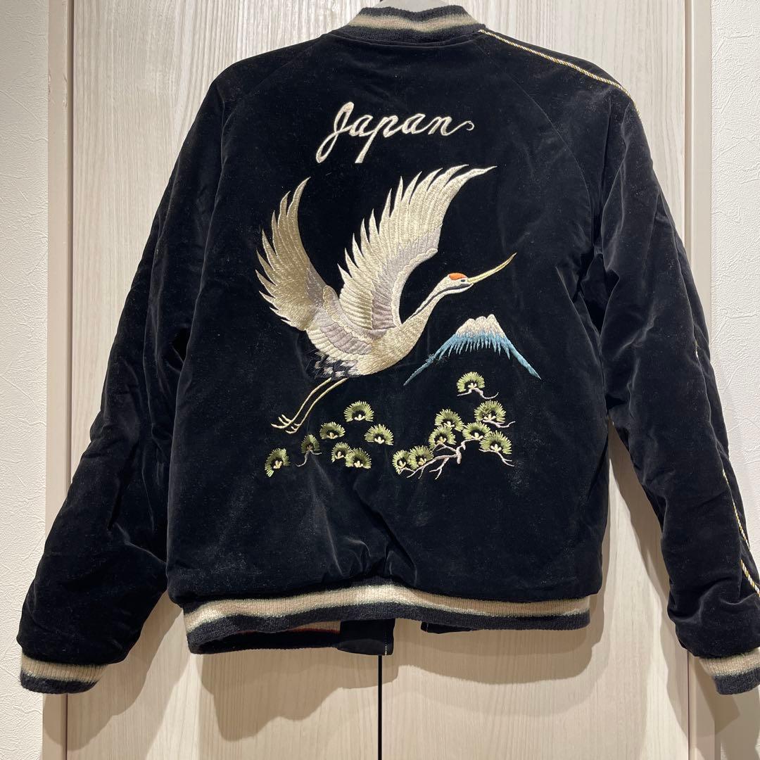 【hibu様】港商　テーラー東洋スカジャン　黒　L サイズ　別珍　鶴