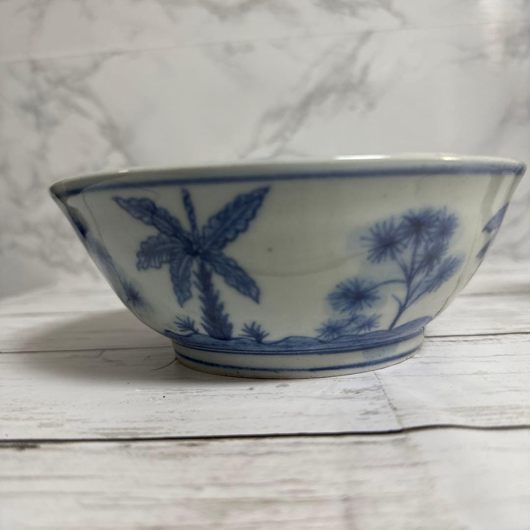 李朝分院、染め付けシカ図、鉢。箱サービス。