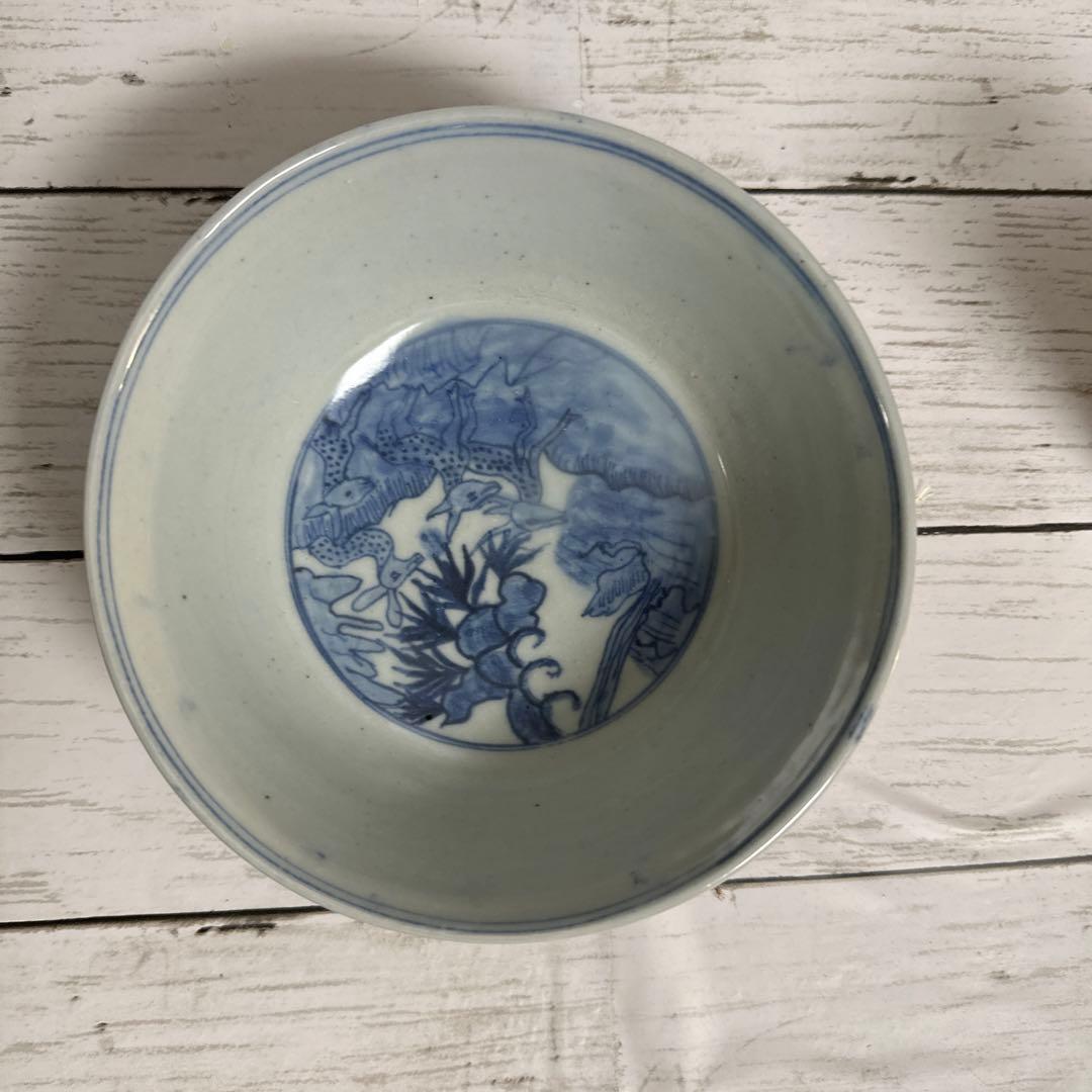 李朝分院、染め付けシカ図、鉢。箱サービス。