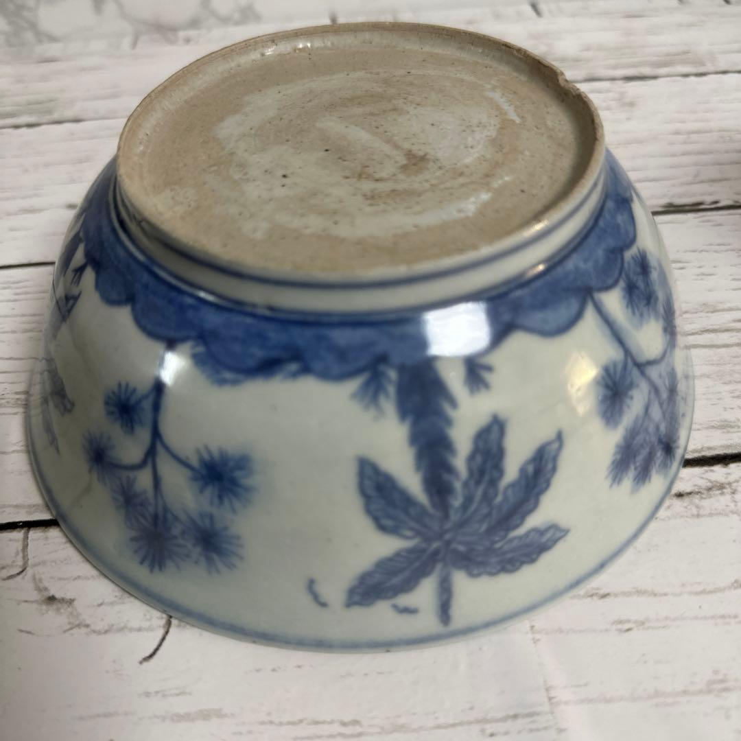 李朝分院、染め付けシカ図、鉢。箱サービス。