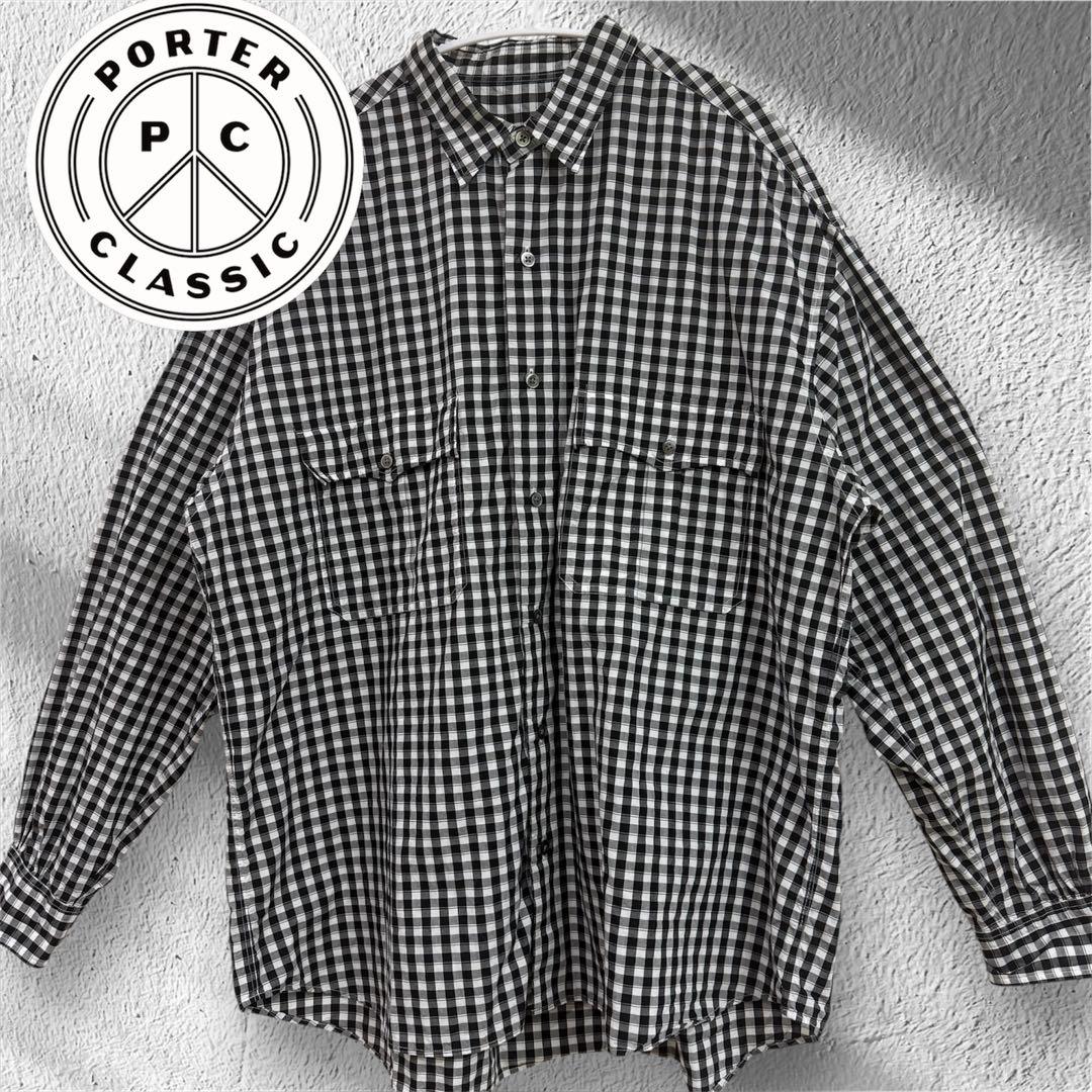 ポータークラシック ロールアップシャツ ギンガムチェック ブラック　Lサイズ