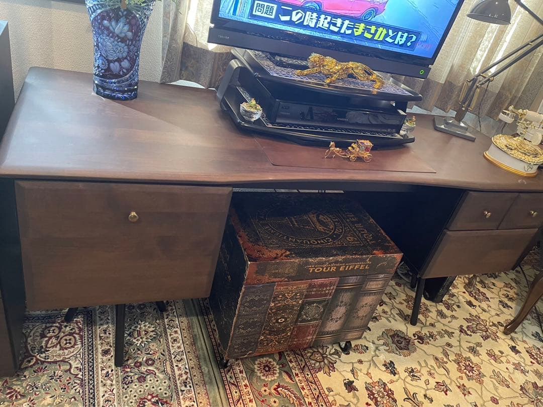 【160cm】デスク、両袖デスク、160cm、ブラウン、スチール脚、北欧