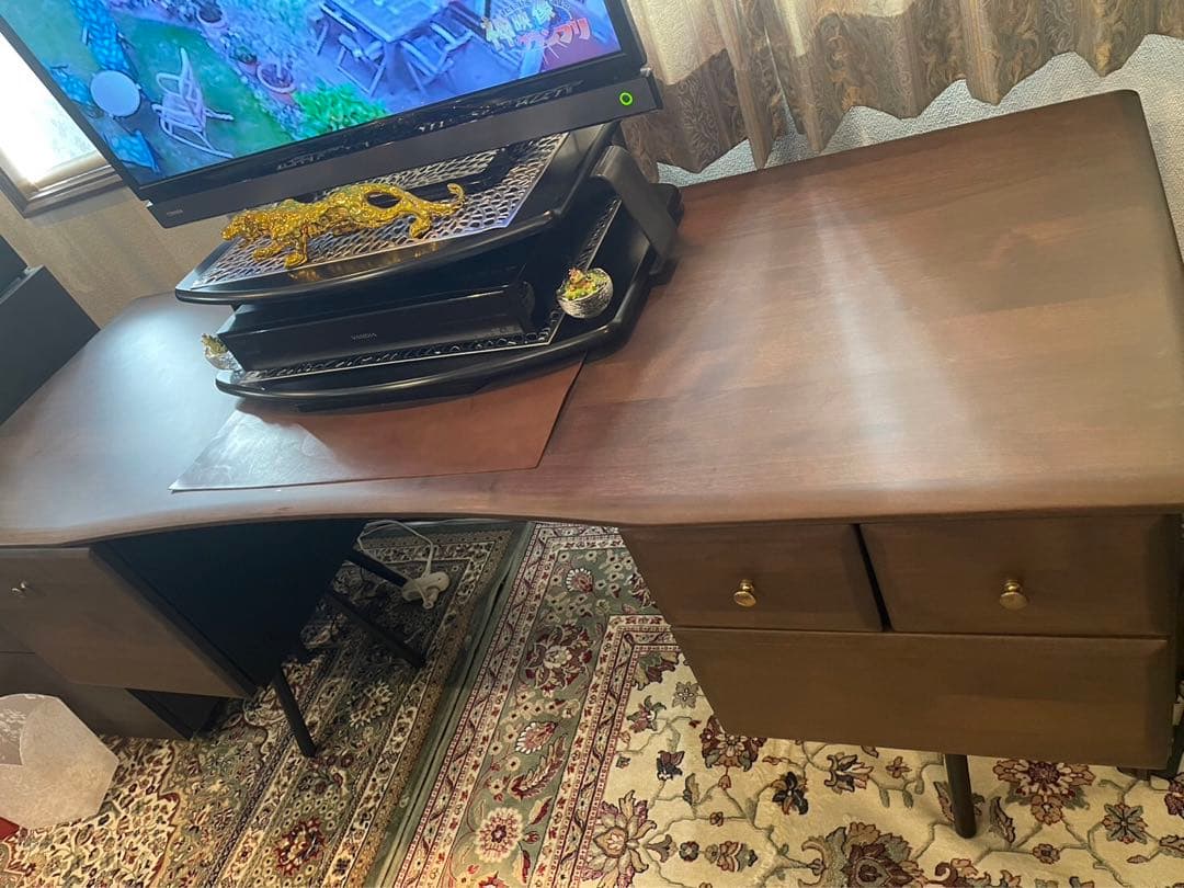 【160cm】デスク、両袖デスク、160cm、ブラウン、スチール脚、北欧