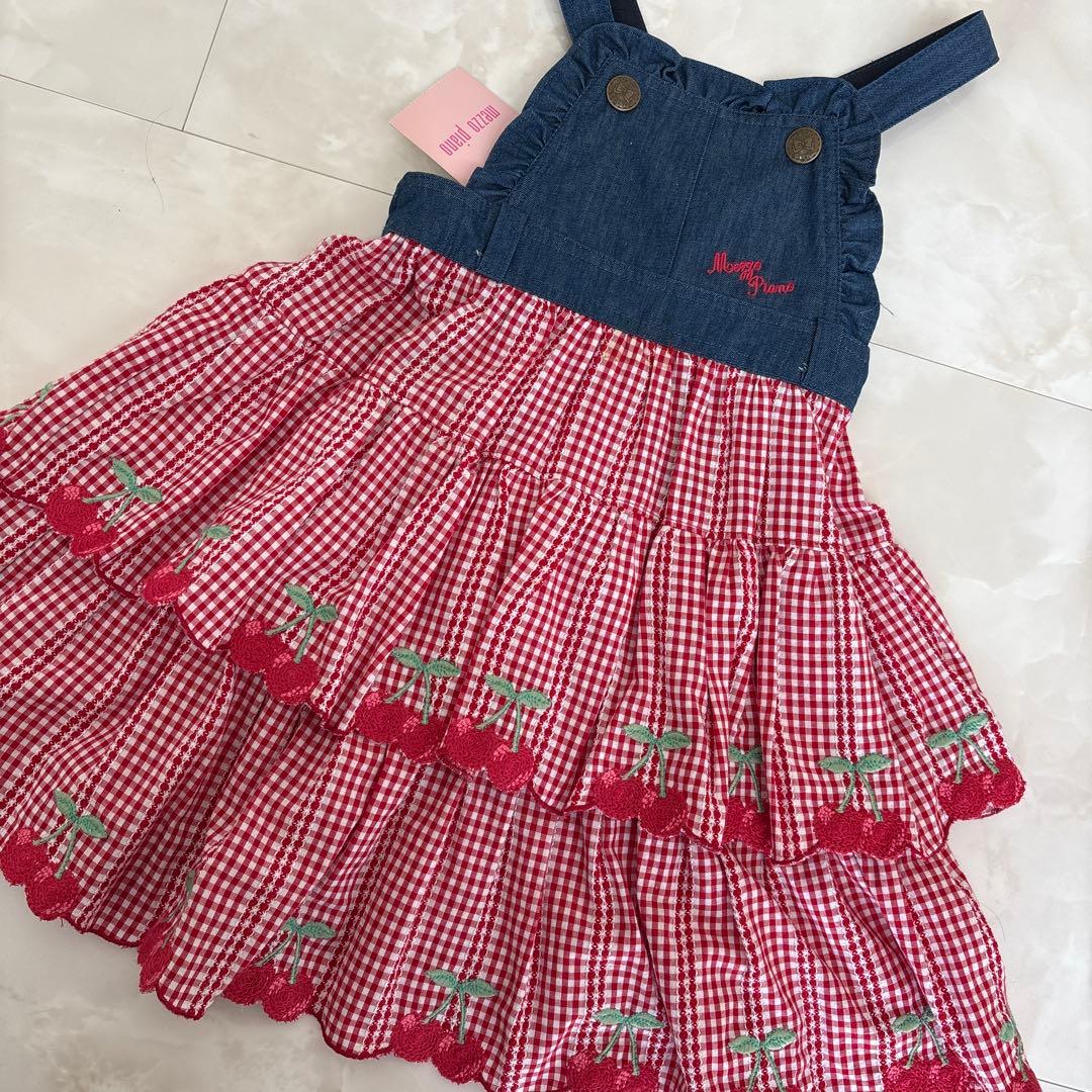 新品未使用タグ付き♡メゾピアノ♡さくらんぼギンガムジャンスカワンピース100