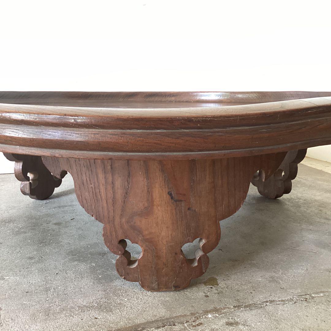 73㎝　天然木の丸い脚付き膳　円卓　座卓　ちゃぶ台　栗盆　時代物　当時物　古民家