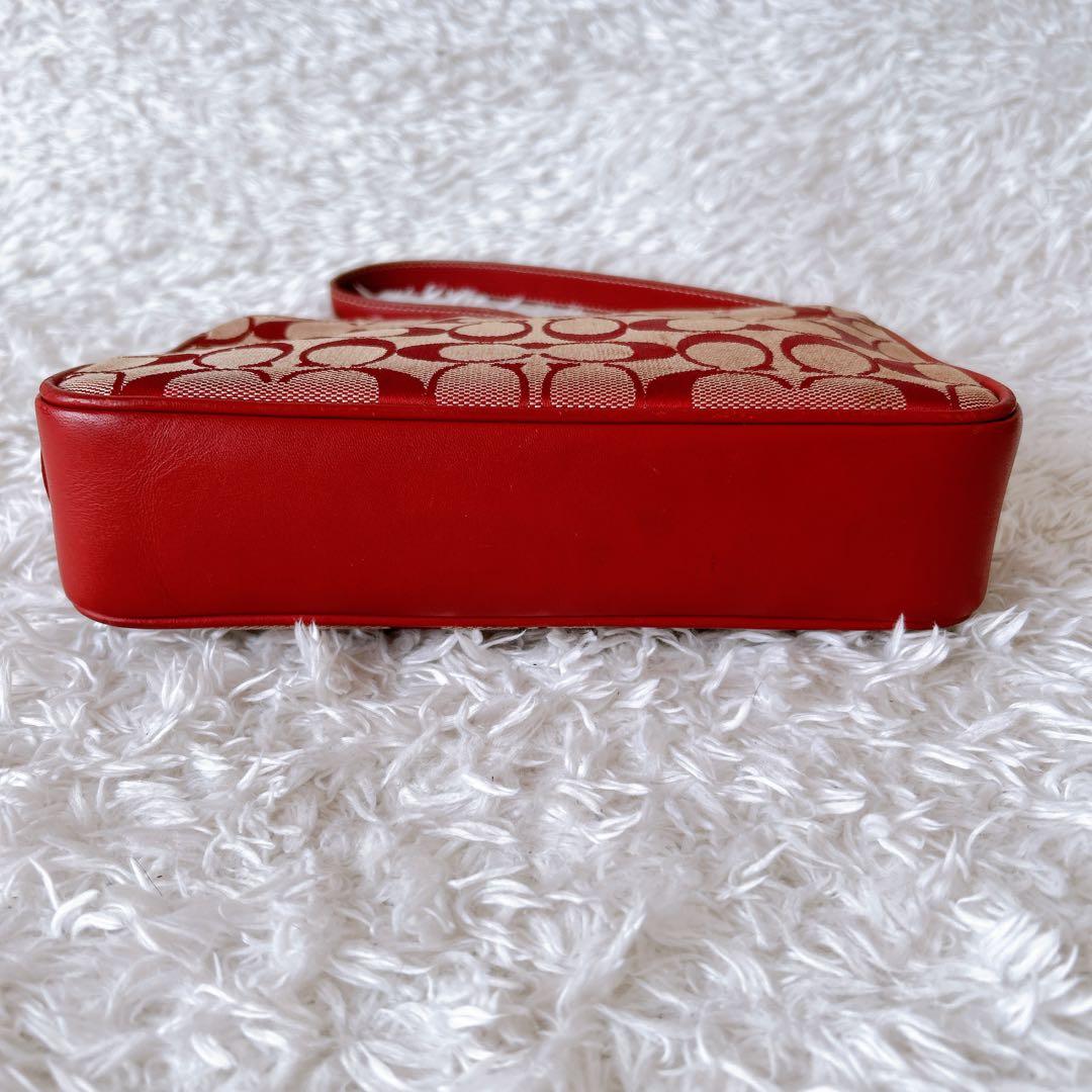 希少✨コーチ ショルダーバッグ アクセサリーポーチ キャンバス　赤　ハンドバッグ