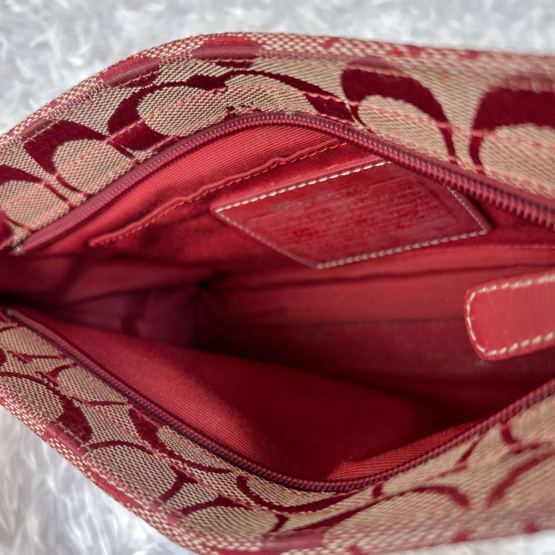 希少✨コーチ ショルダーバッグ アクセサリーポーチ キャンバス　赤　ハンドバッグ