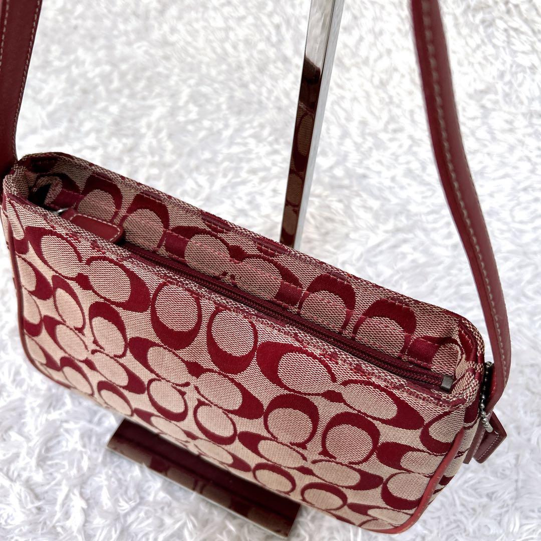 希少✨コーチ ショルダーバッグ アクセサリーポーチ キャンバス　赤　ハンドバッグ
