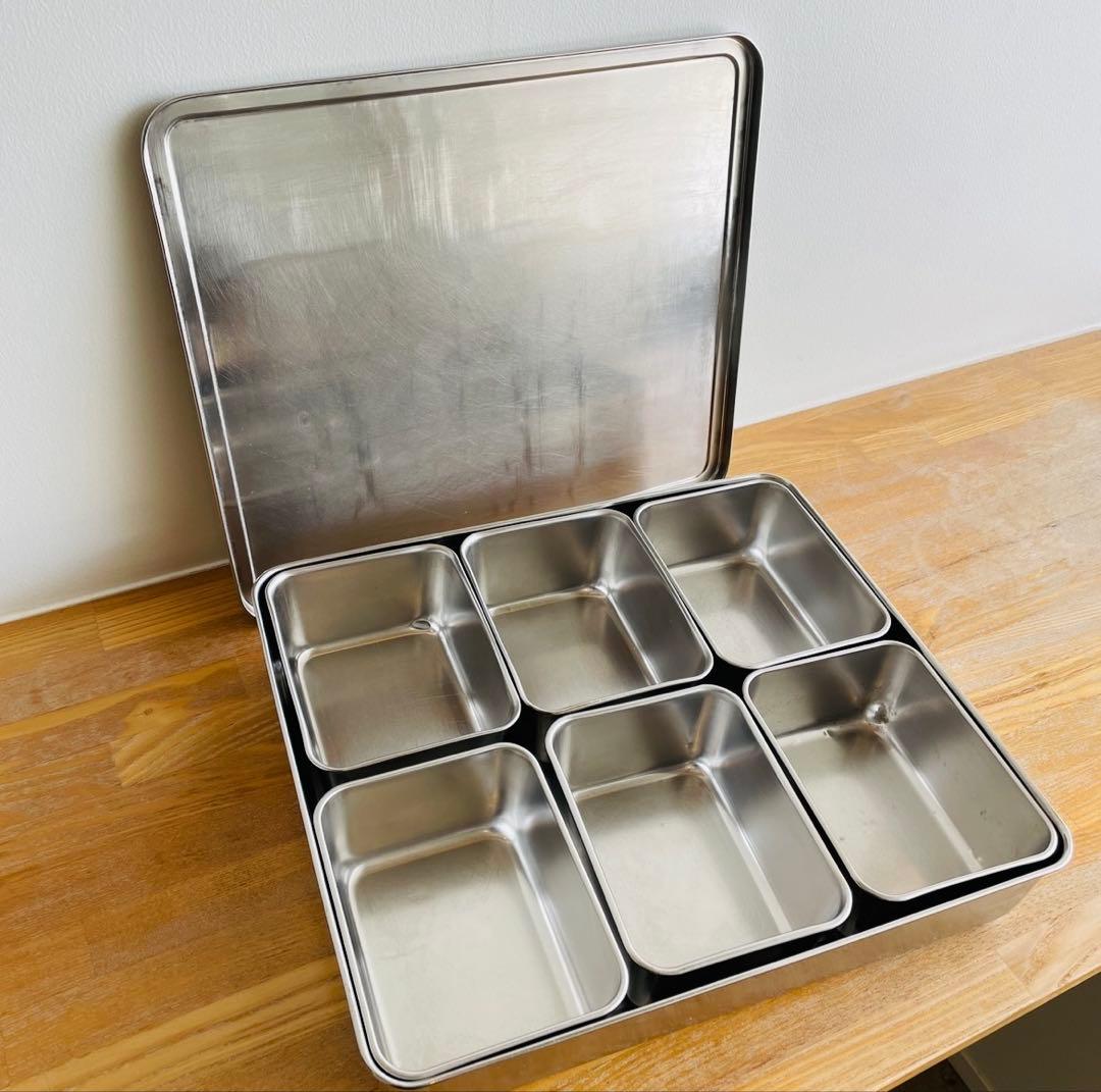 【業務用】ステンレス 食材容器 蓋付き 6分割 33cm バット