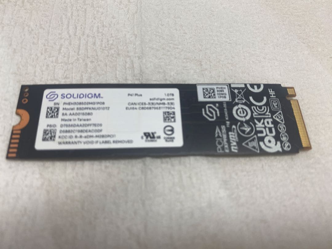 正常動作品SOLIDIGM P41 Plus gen4 1TB Nvme SSD
