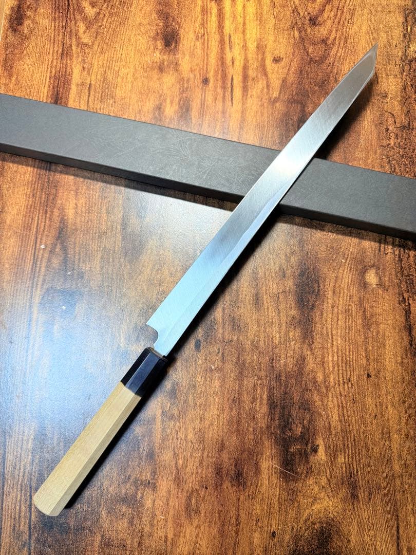 【堺打刃物】ふぐ引 切付　包丁 尺一　白ニ鋼 水牛八角柄